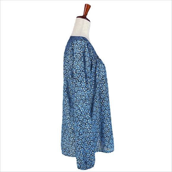 MICHAEL Michael Kors Blue Gold Leaf Smocked Sheer Popover Top Size M - Picture 5 of 7